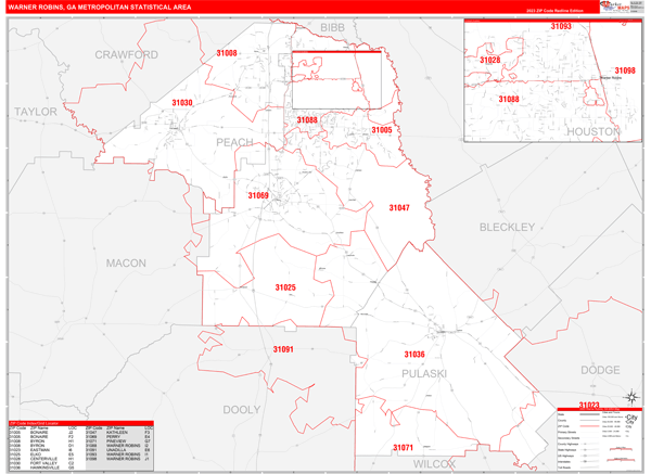 Warner Robins Metro Area Wall Map